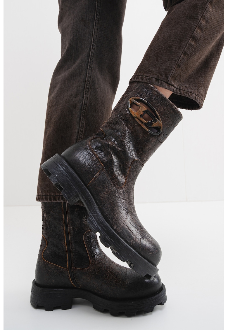 Oferte la Cizme mid-calf din piele Hammer - Maro inchis