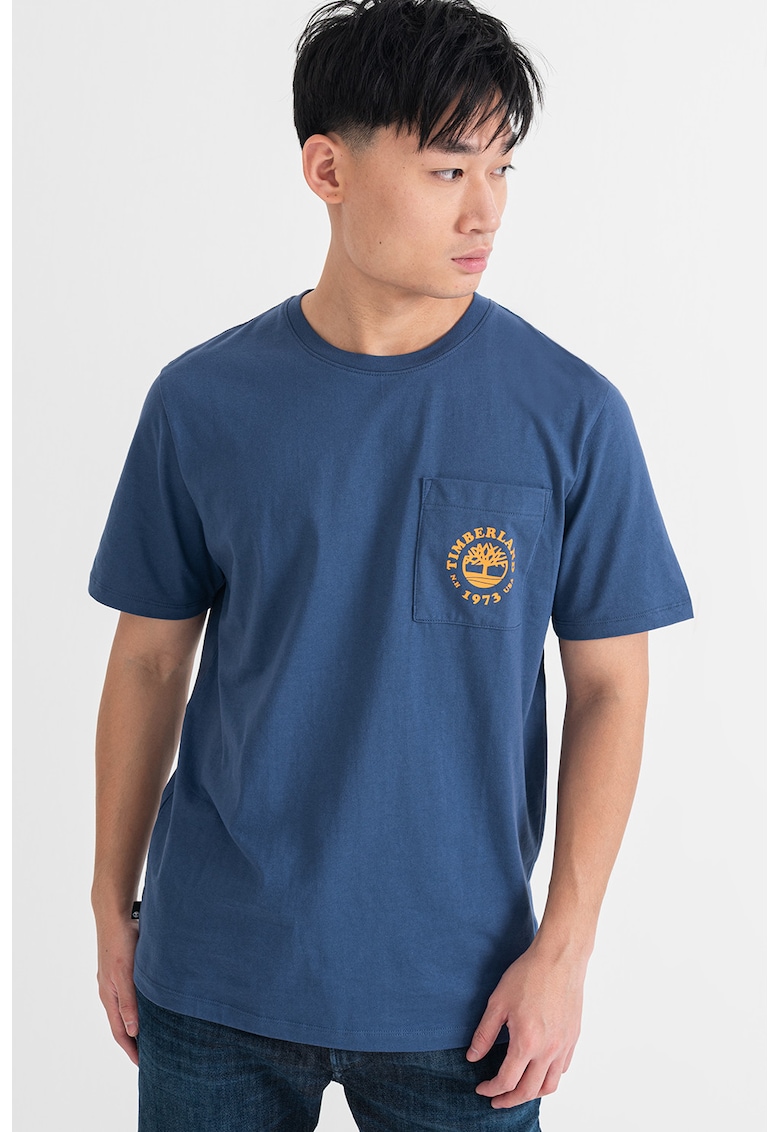 Oferte la Tricou cu imprimeu si decolteu la baza gatului - Portocaliu/Albastru inchis