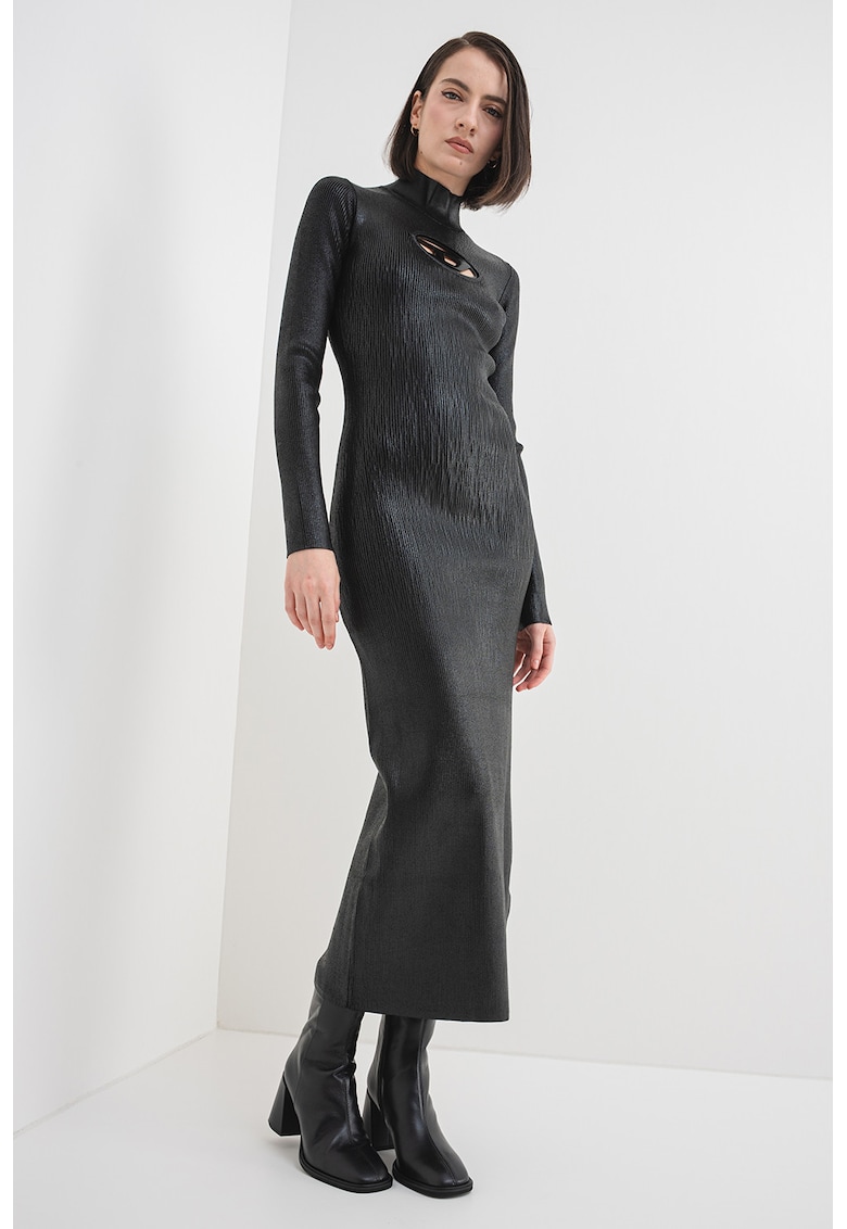 Oferte la Rochie cu model monograma - decupaj si guler mediu M-Zary-B - Negru