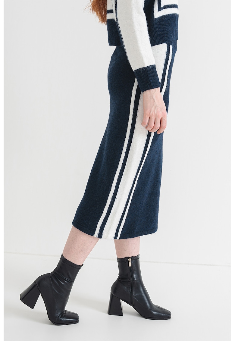 Oferte la Fusta midi tricotata uni - Alb murdar/Bleumarin
