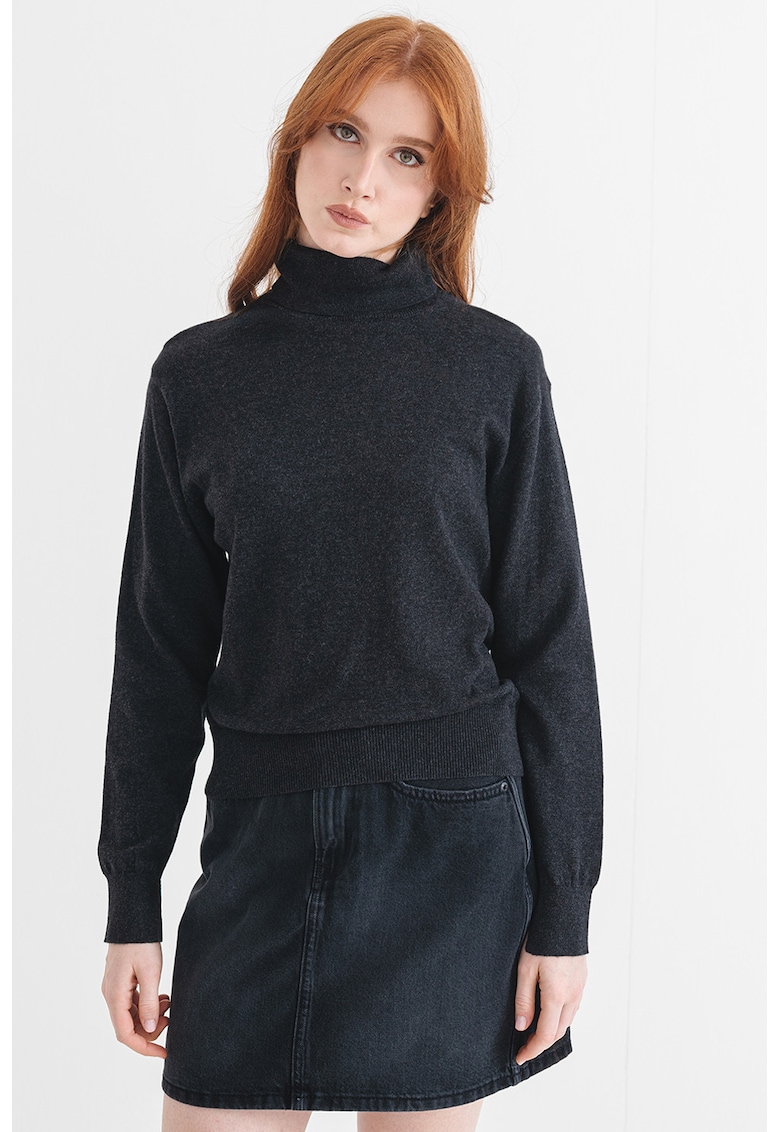 Oferte la Pulover din amestec de lana si casmir - cu guler inalt - Gri inchis melange