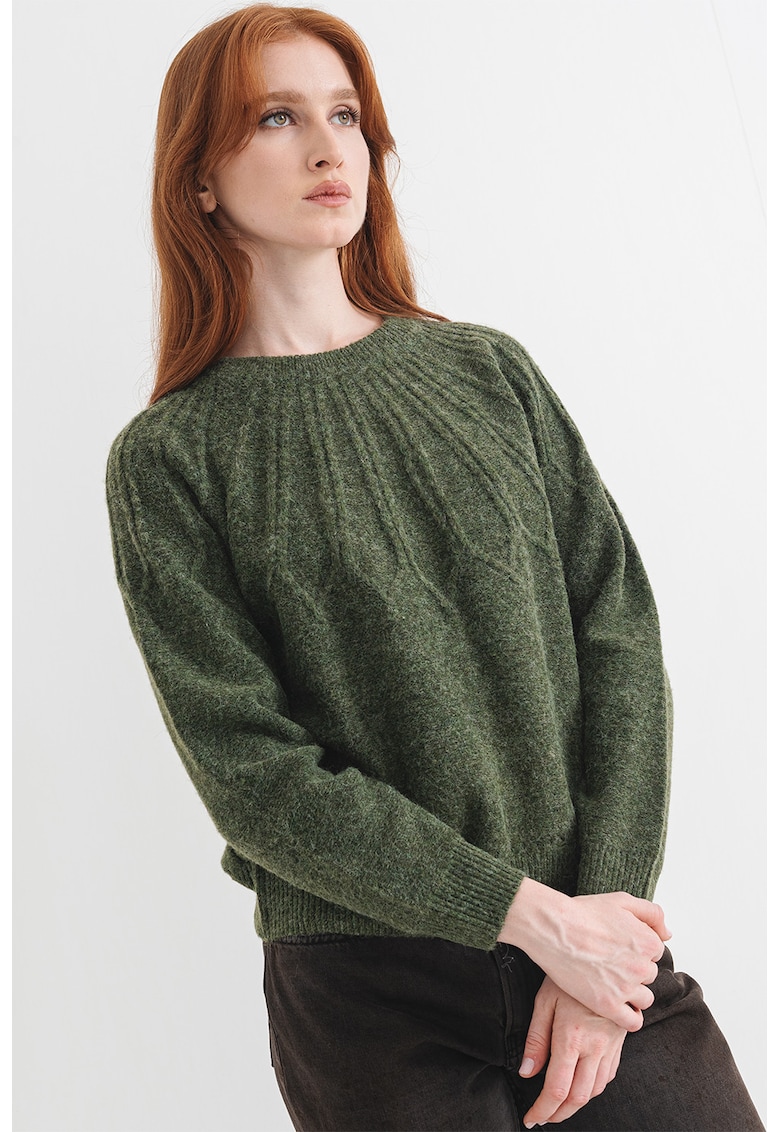 Oferte la Pulover tricotat cu decolteu l abaza gatului - Verde feriga