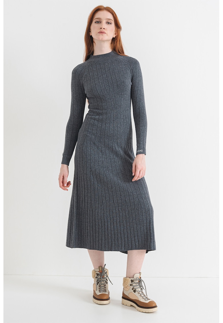 Oferte la Rochie midi cu guler inalt - Gri inchis melange