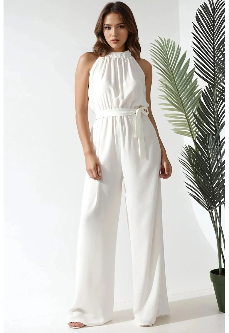 Oferte la Salopeta dama -  cu guler larg - decolteu halter - bej - bumbac