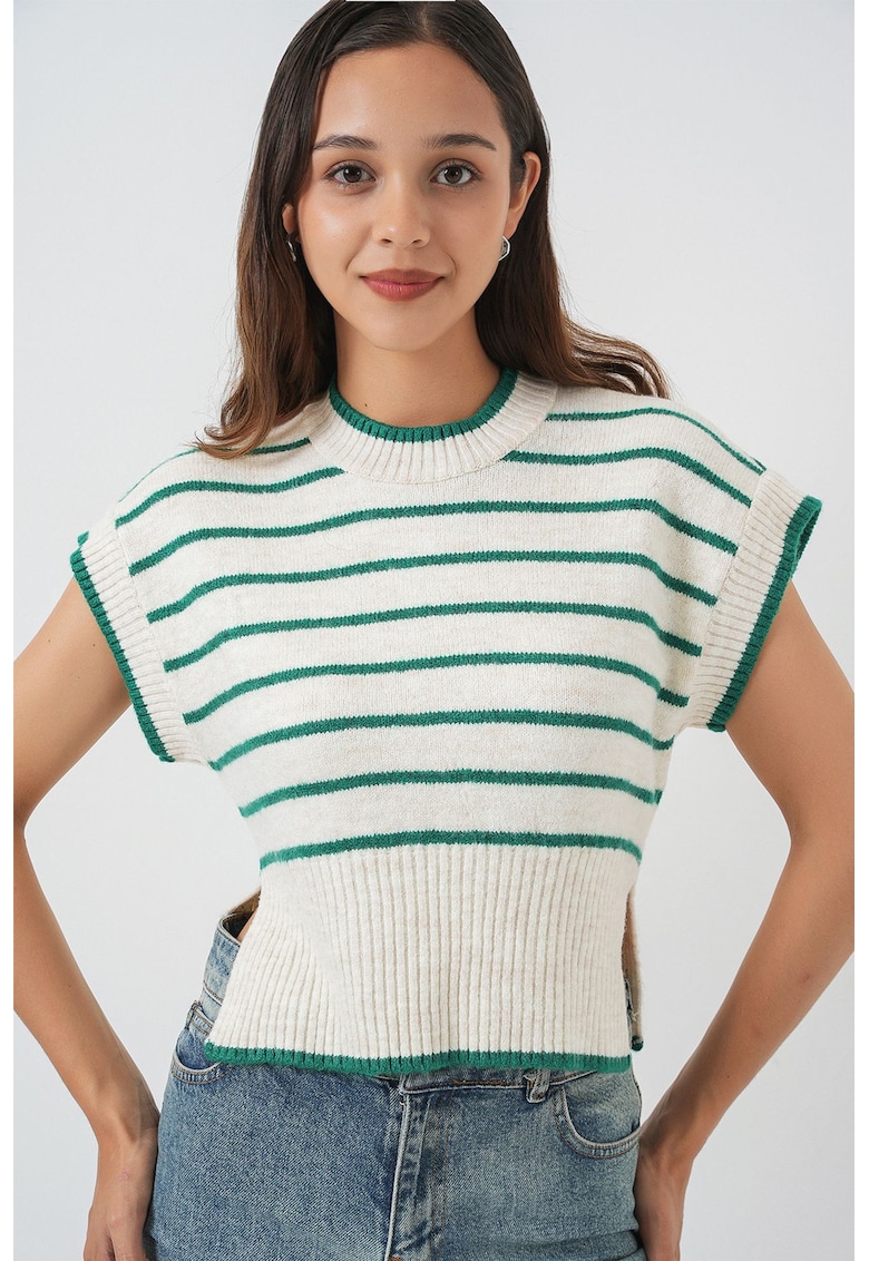 Oferte la Pulover dama BigDart - vesta tricotata - dungi groase - tricot - Verde Smarald -