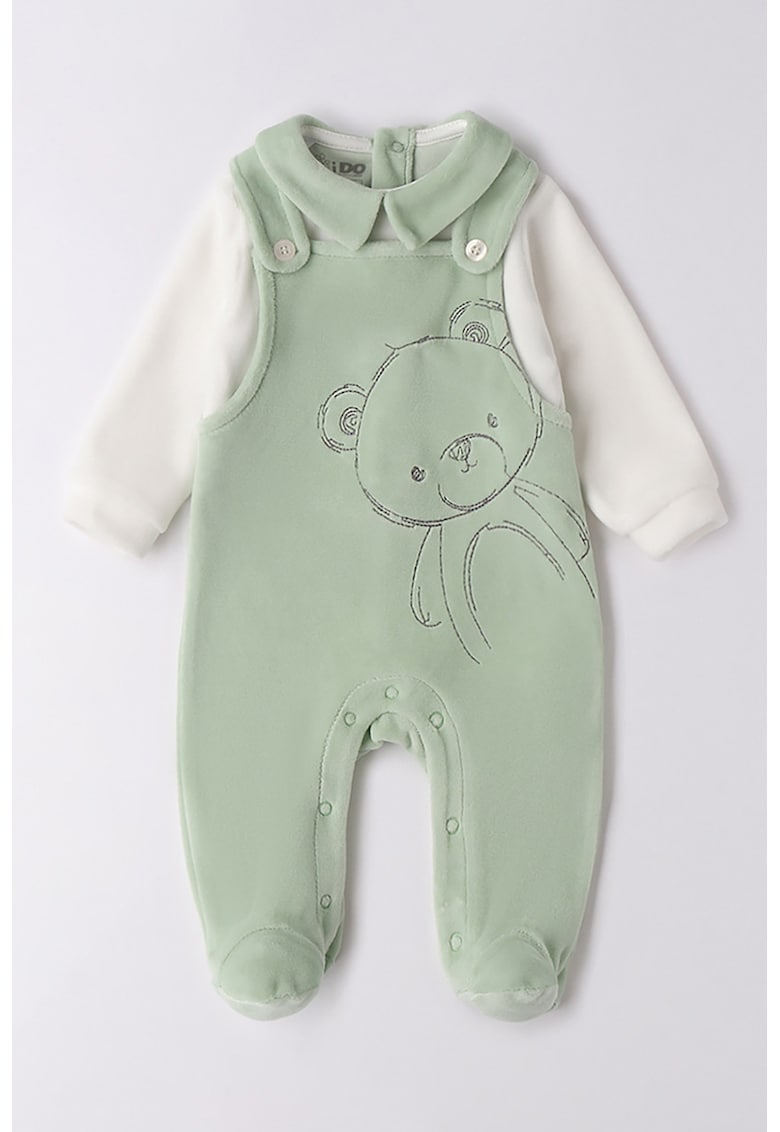 Oferte la Salopeta cu model 2 in1 si aspect texturat de catifea - Alb/Verde pal