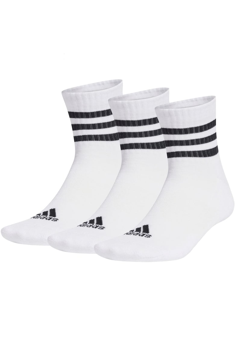Oferte la Set 3 perechi sosete  3-Stripes Cushioned Sportswear Mid-Cut - Alb