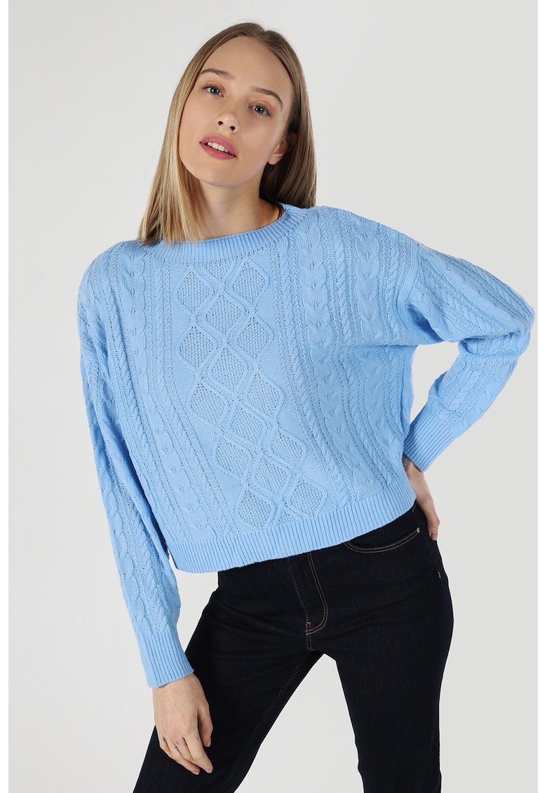 Oferte la Pulover lejer cu model torsade - Albastru deschis