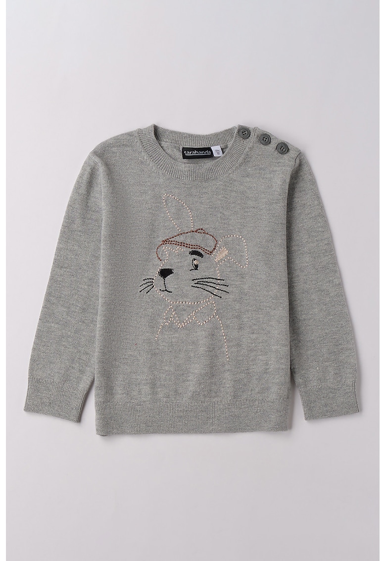Oferte la Pulover din amestec de lana cu broderie - Gri melange