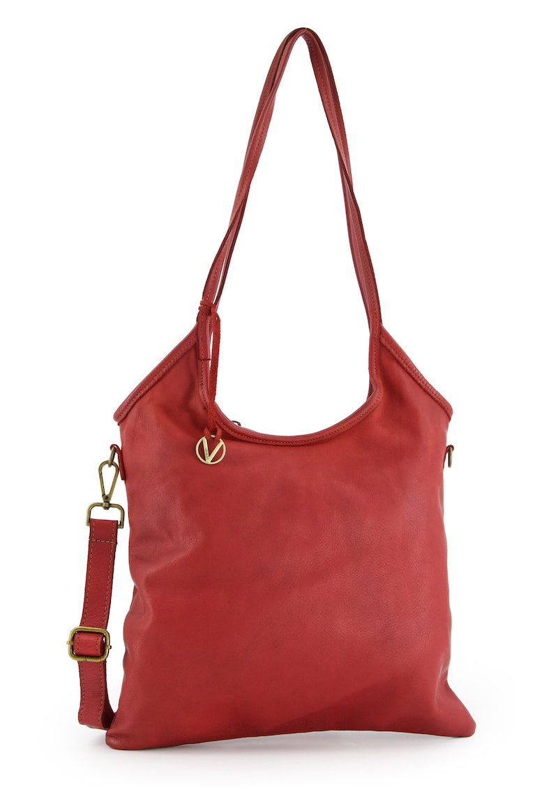 Geanta shopper pentru femei -  piele naturala - bordou - 36x37x8cm - cu 3 buzunare interioare - curea detasabila max. 108cm