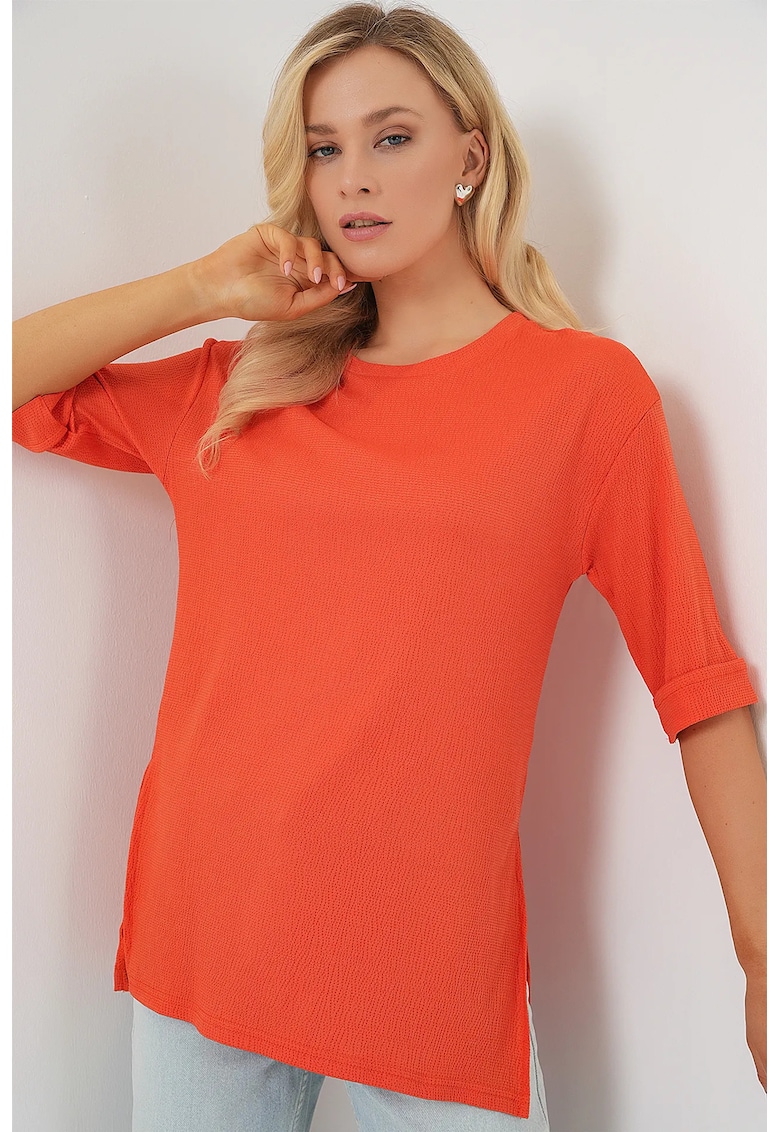 Oferte la Tricou dama - HiCCUP - texturat - portocaliu - poliester - maneca scurta