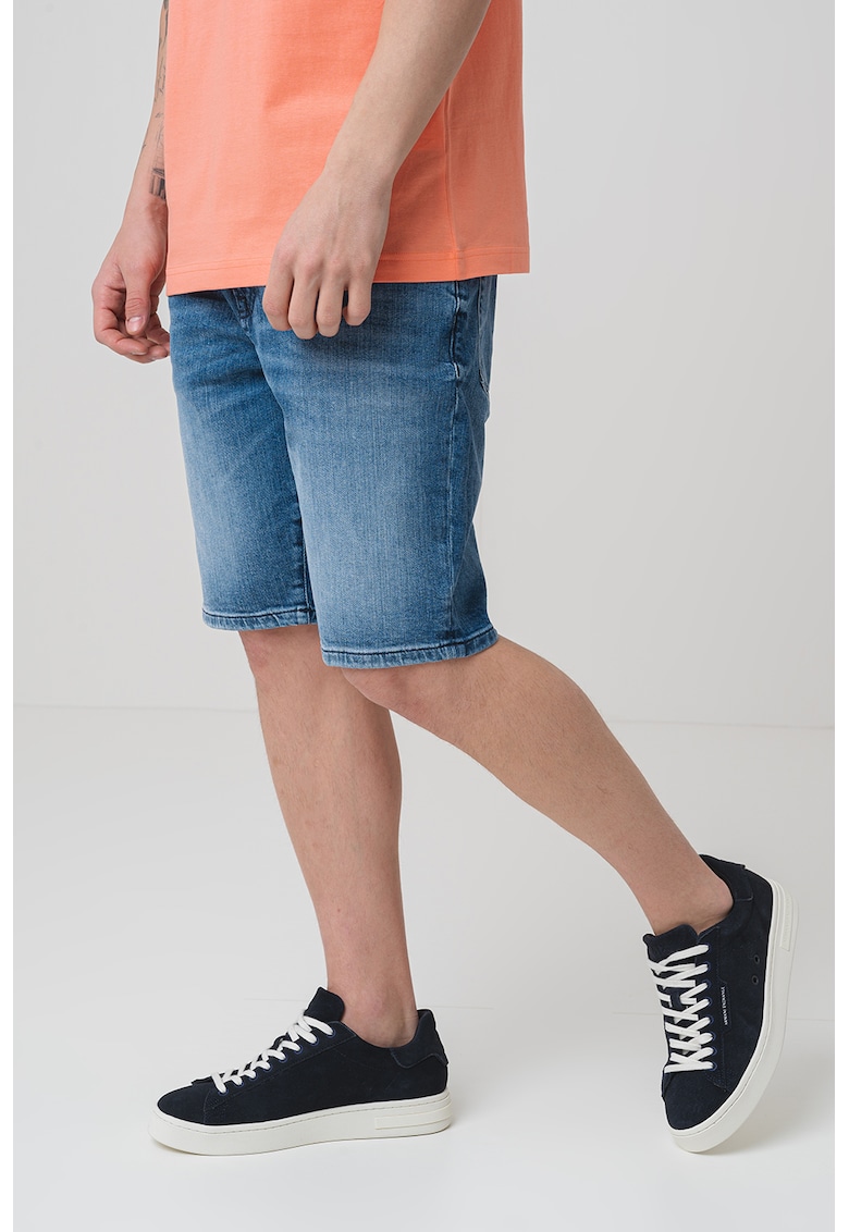 Oferte la Bermude din denim cu aspect decolorat - Albastru