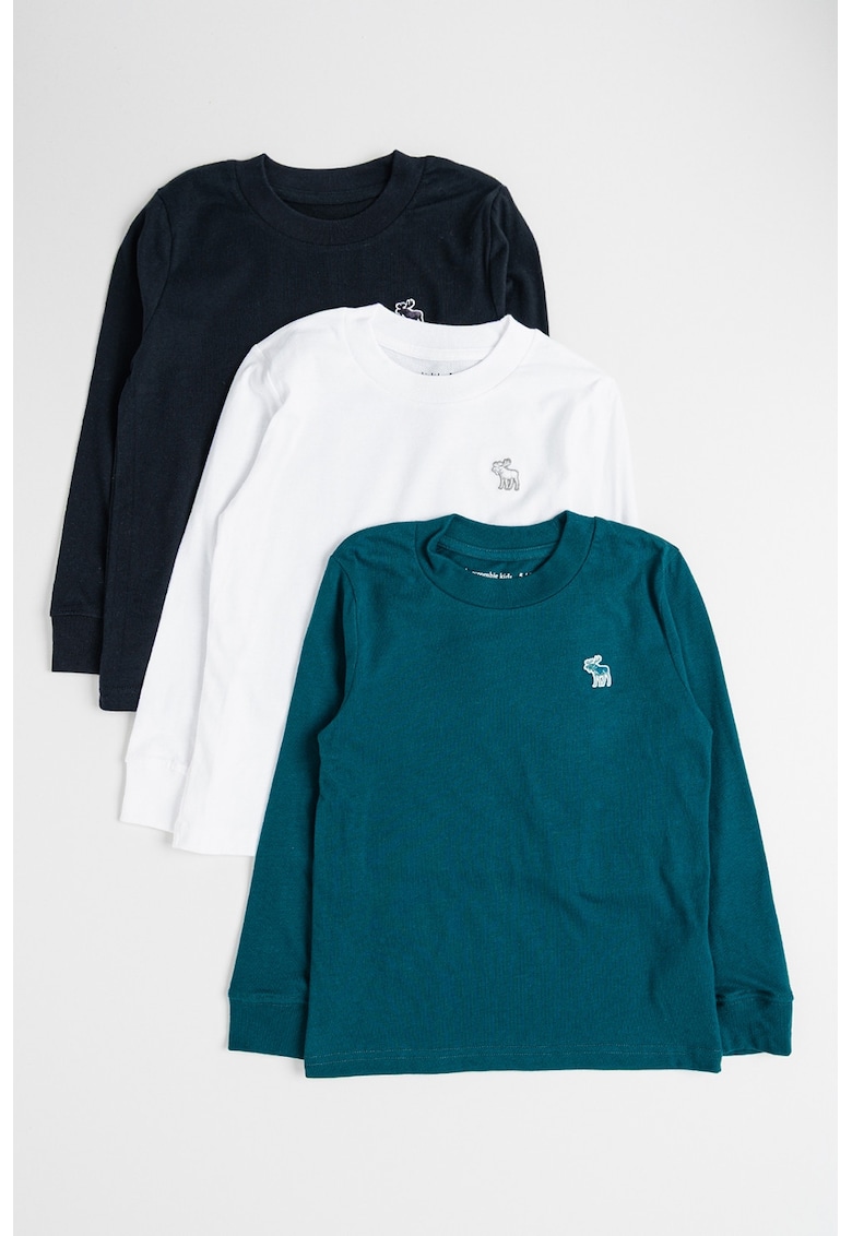 Oferte la Set de bluze din amestec de bumbac cu decolteu la baza gatului - 3 piese - Alb/Verde/Negru
