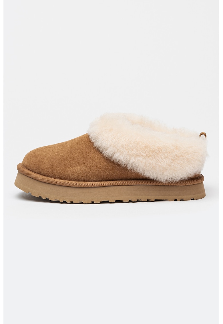 Oferte la Papuci de casa din piele intoarsa cu blana Tazzelle - Maro camel