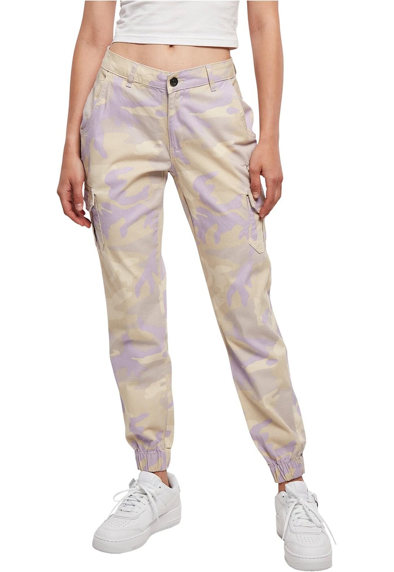 Oferte la Pantaloni cargo cu imprimeu camuflaj - Maro nisip/Lila