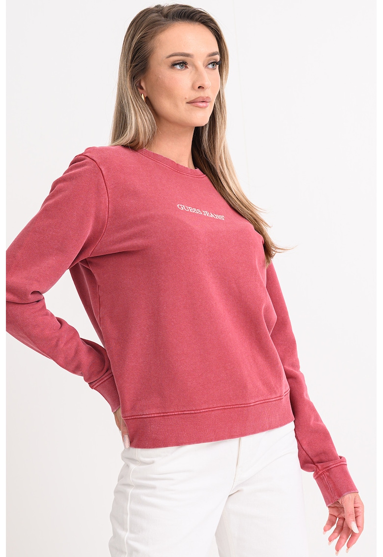 Oferte la Bluza de trening cu decolteu la baza gatului si imprimeu logo - Rosu stins