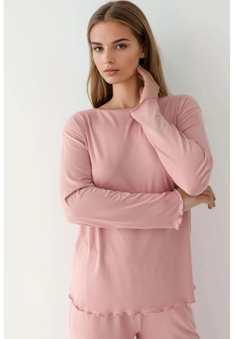 Oferte la Set pijama -  maneca lunga - croiala lejera - roz pudrat - jerseu - set