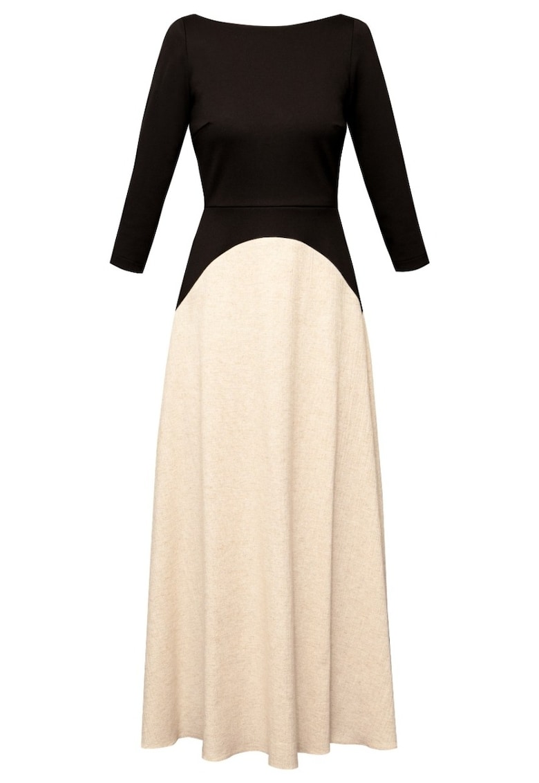 Oferte la Rochie midi din bumbac si in Nerisa - Negru si Bej