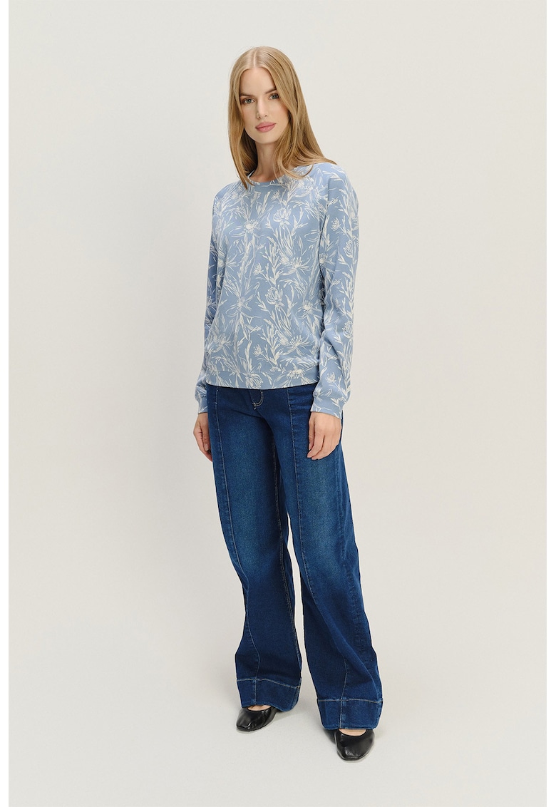 Oferte la Bluza de trening cu model floral - Alb fildes/Albastru lavanda