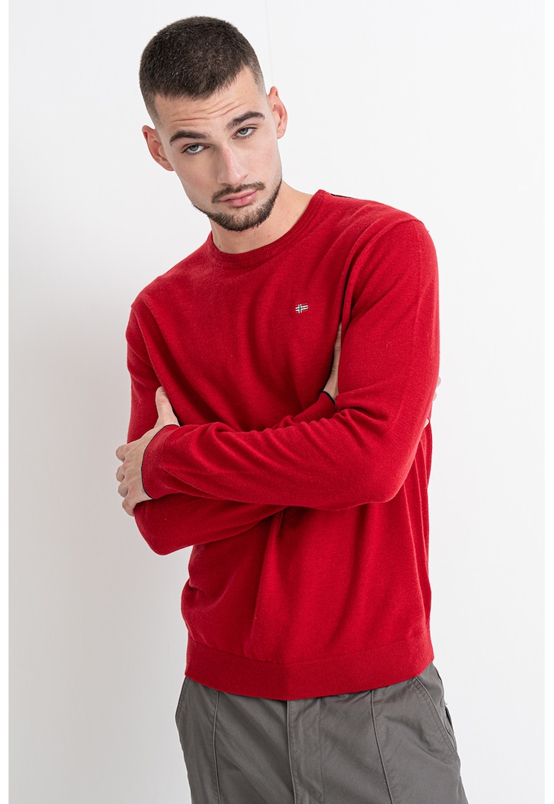 Oferte la Pulover tricotat fin din lana Damavand - Rosu/Alb/Bleumarin