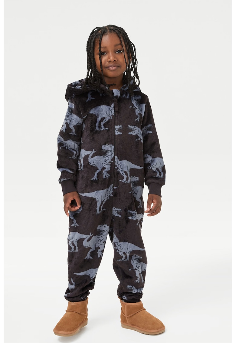 Oferte la Salopeta de pijama cu aspect de catifea - Negru/Albastru indigo