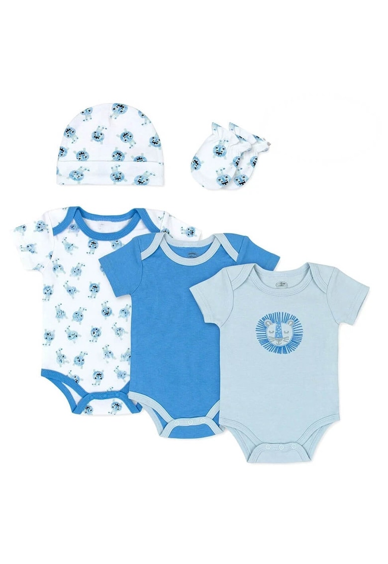 Oferte la Set pentru bebelusi - 5 piese din bumbac - model monstruleti - - Alb/Albastru deschis
