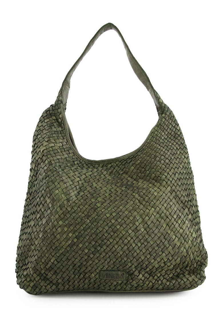 Oferte la Geanta shopper  din piele naturala - verde - 35x43x12cm - cu 3 buzunare interioare - manere de 41cm
