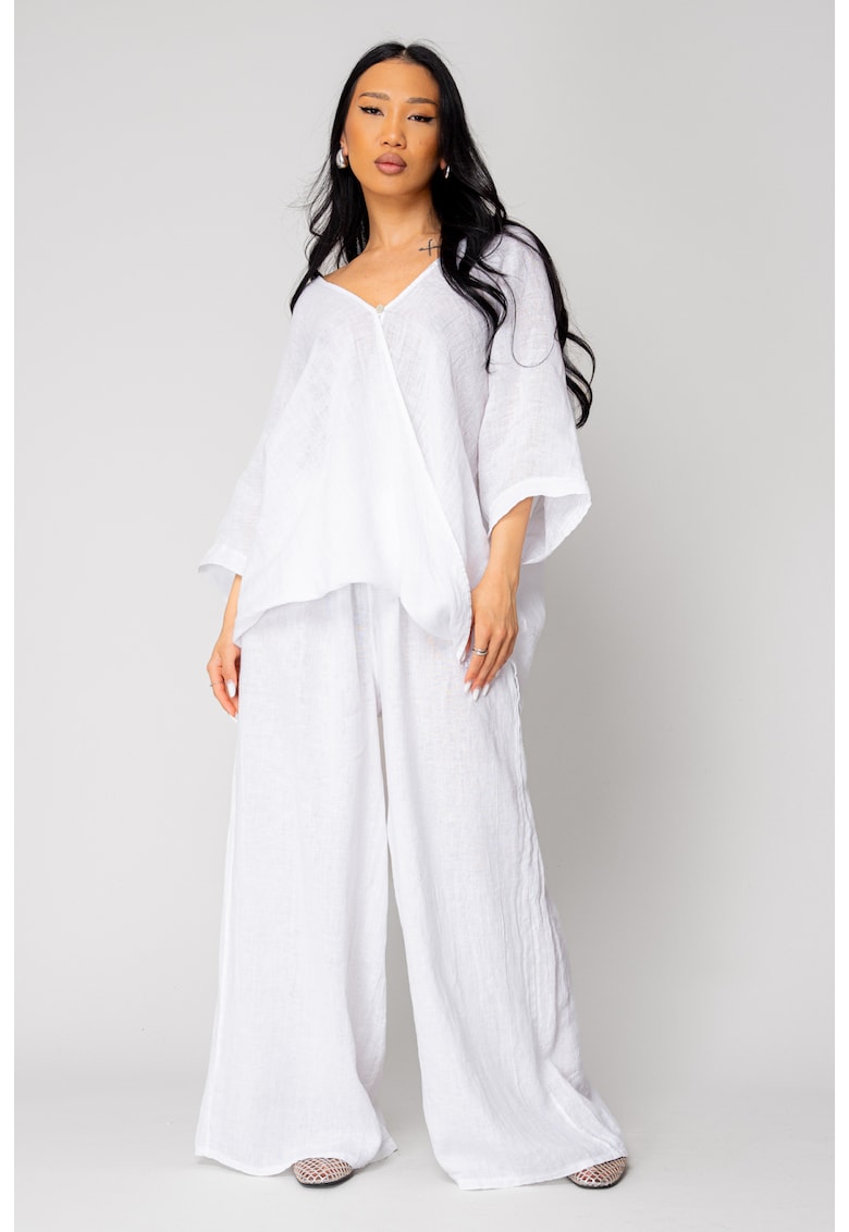 Oferte la Set Bluza asimetrica si Pantalon lung din 100% in White 16292 - Alb optic