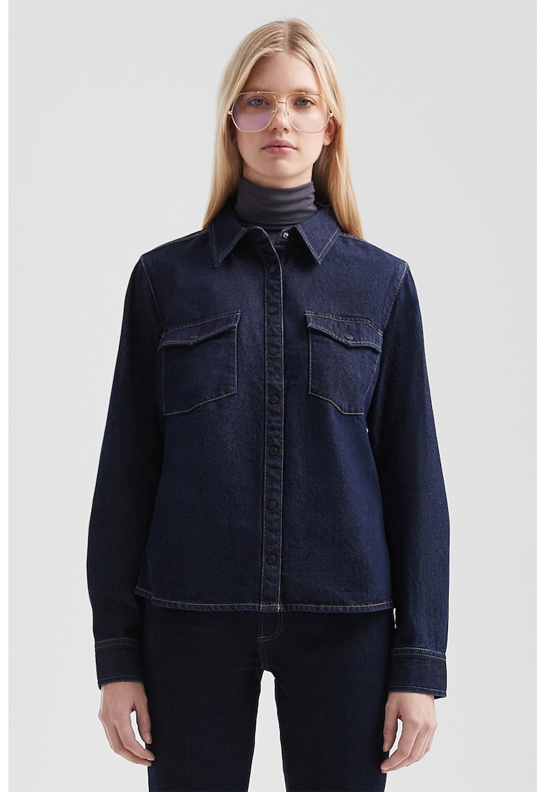 Oferte la Camasa din denim cu buzunare pe piept - Albastru ultramarin