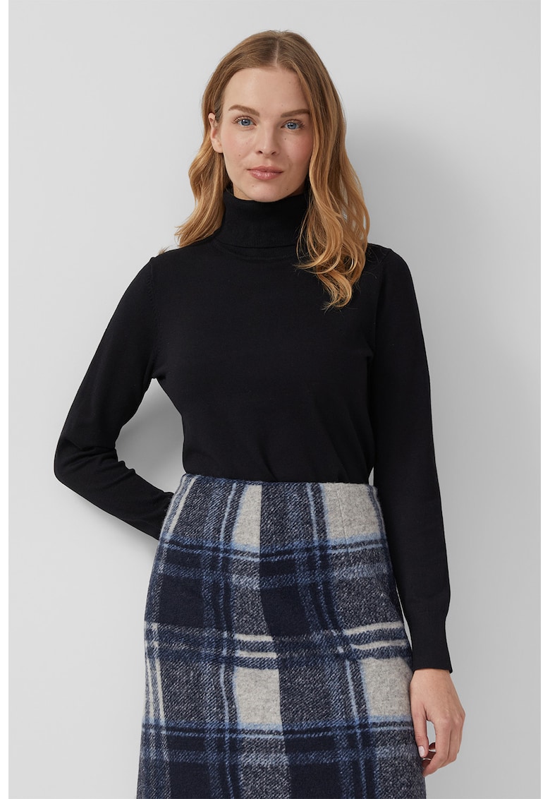 Oferte la Pulover uni slim fit cu guler inalt - Negru