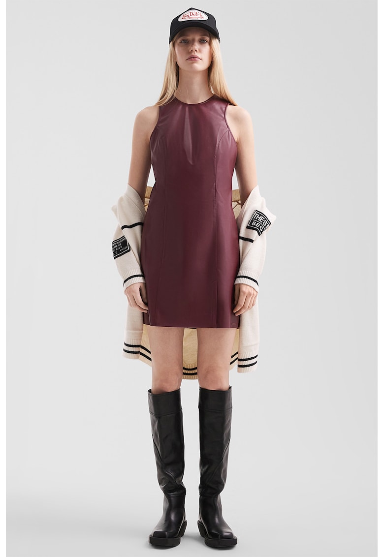 Oferte la Rochie mini fara maneci - din piele ecologica - Visiniu
