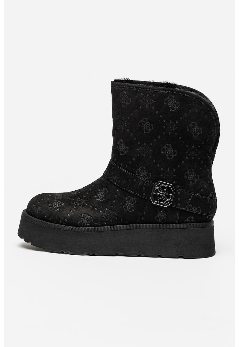 Oferte la Ghete slip-on de piele intoarsa ecologica cu captuseala de blana sintetica - Negru/Gri carbune