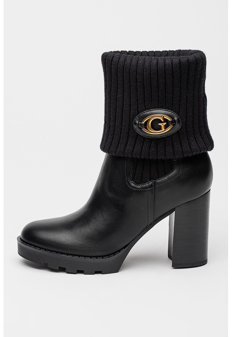 Oferte la Botine de piele ecologica cu garnituri tricotate - Negru