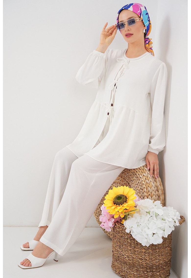 Oferte la Compleu BDART - camasa cu gat rotund si pantaloni largi - alb - textil