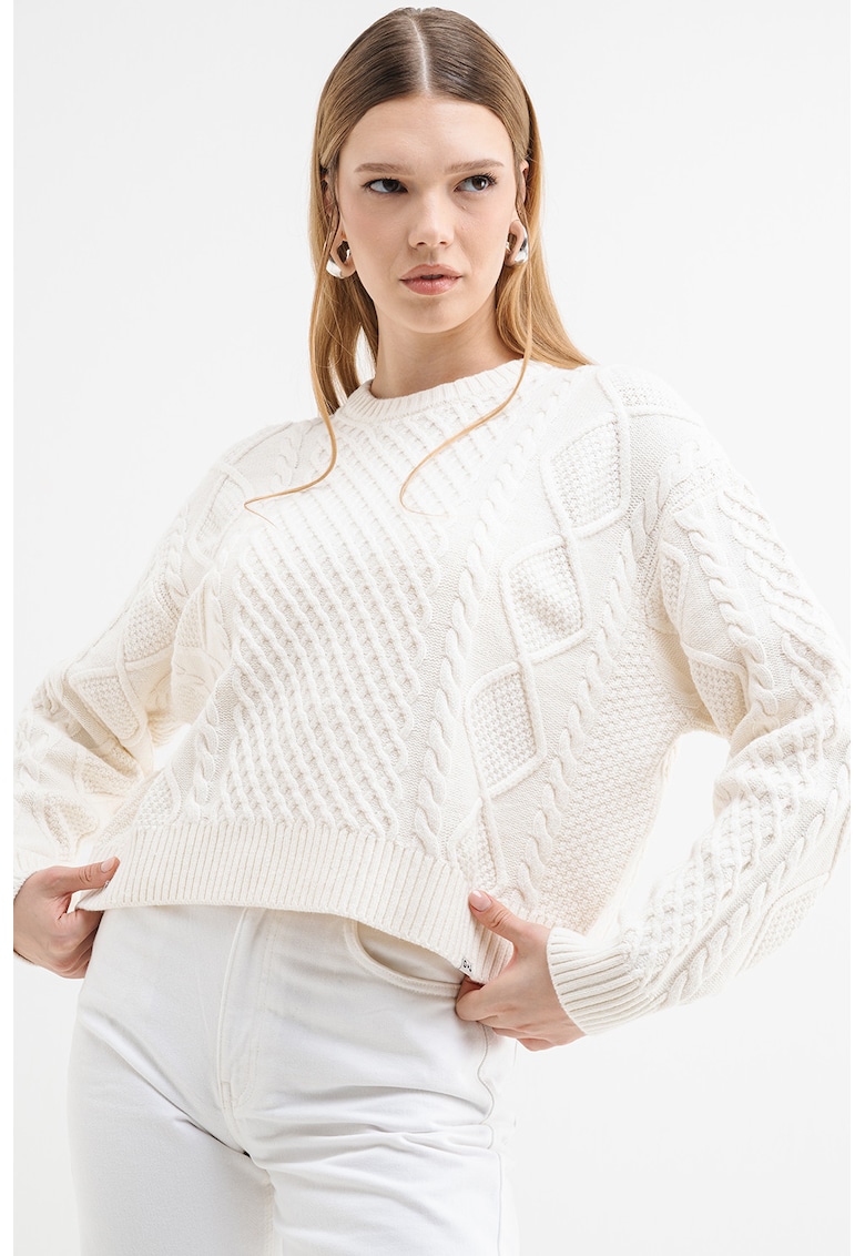 Oferte la Pulover din amestec de lana cu model torsade - Alb