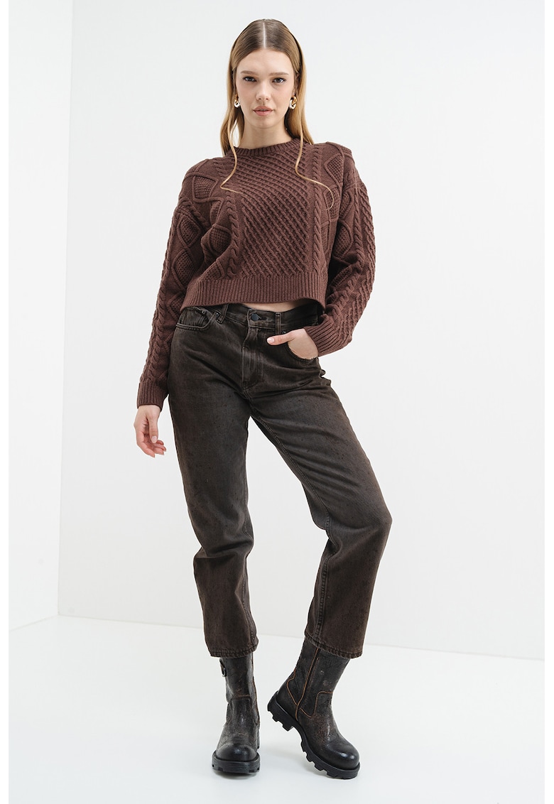 Oferte la Pulover din amestec de lana cu model torsade - Maro