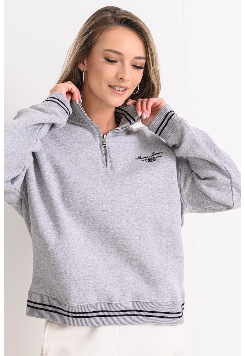 Oferte la Bluza de trening cu fermoar scurt si guler - Gri melange
