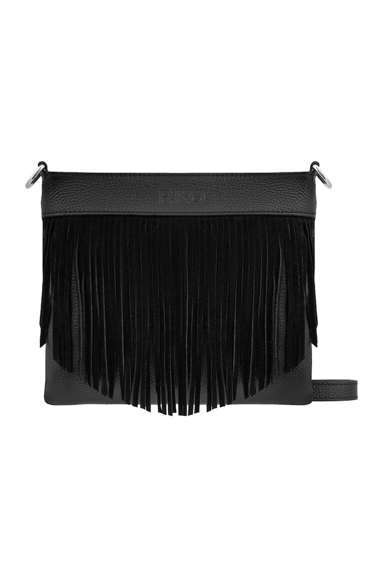 Oferte la Geanta crossbody de piele cu franjuri - Negru