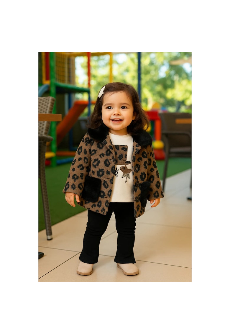 Oferte la Palton elegant cu blanita -  - Chic - Maro - Animal Print - pentru fetite - Maro/Animal print