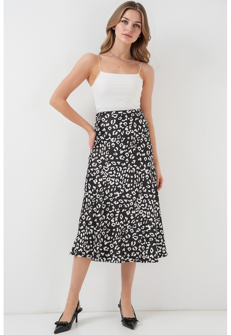 Oferte la Fusta midi HiCCUP - A-Form - elastic - satin - alb/negru - Gri carbune
