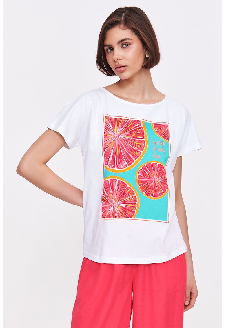 Oferte la Tricou de bumbac cu decolteu rotund - Rosu/Alb/Turcoaz
