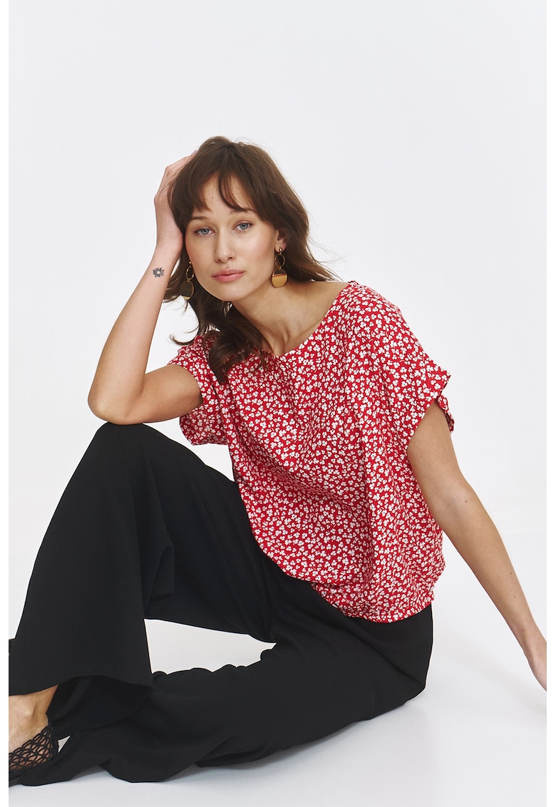 Oferte la Bluza cu model si maneci cazute - Rosu/Alb