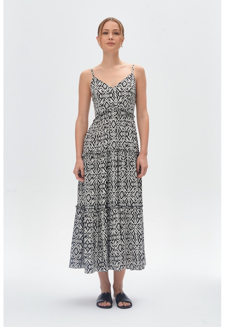 Oferte la Rochie lunga cu decolteu in V - Alb/Negru
