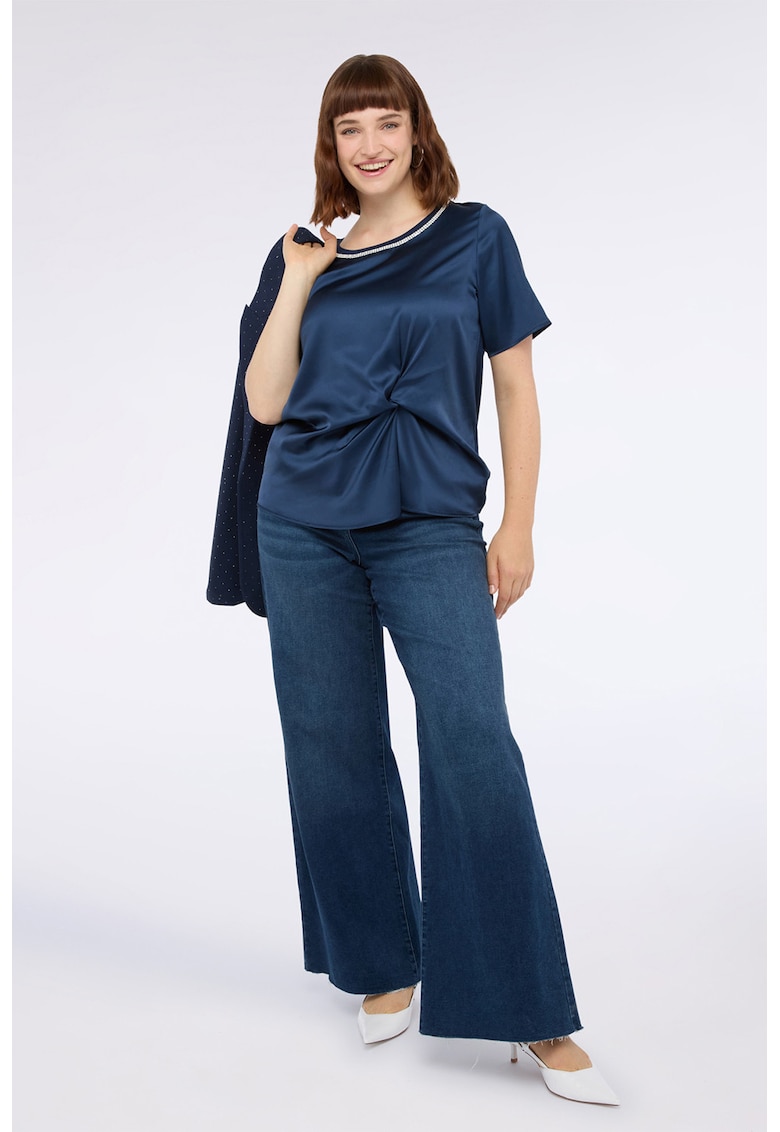 Oferte la Bluza cu aspect de satin si detaliu rasucit - Albastru inchis