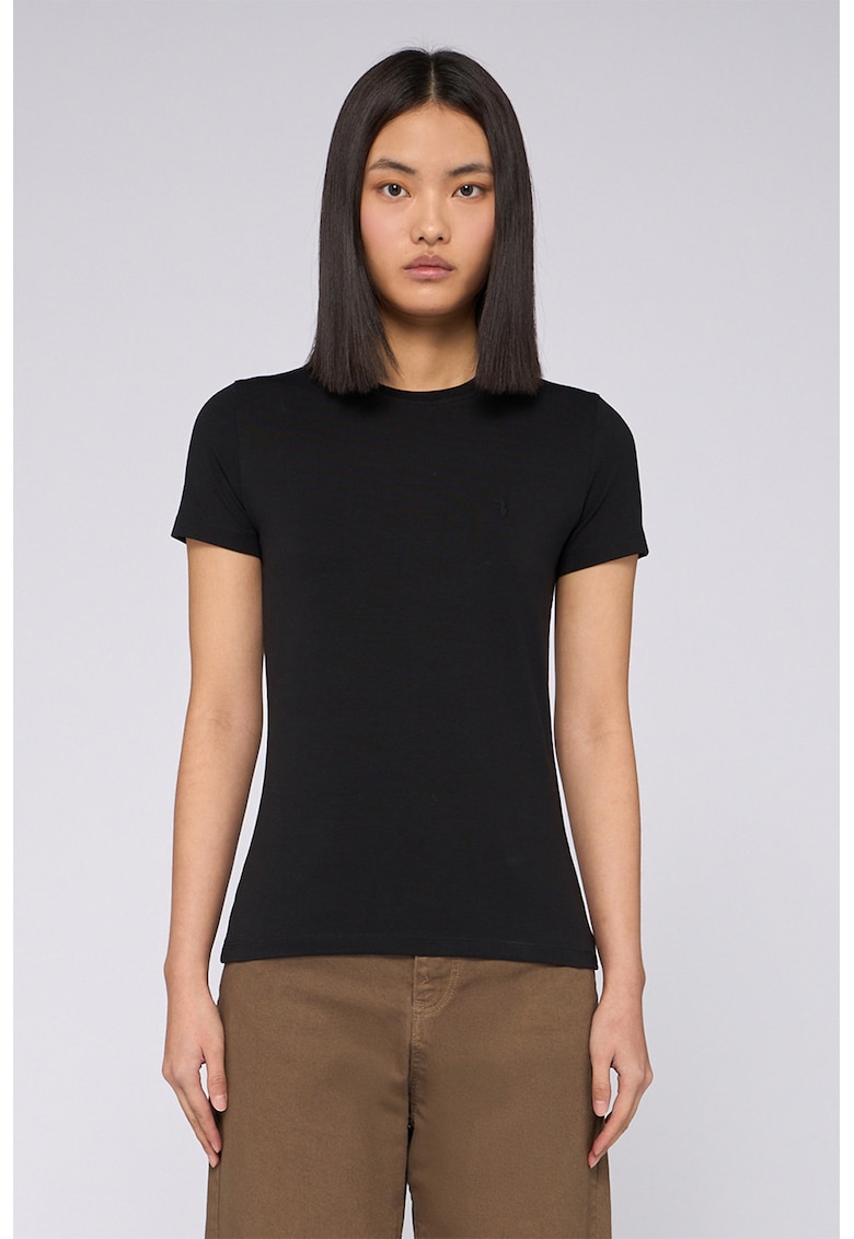 Tricou slim fit cu decolteu la baza gatului - Negru