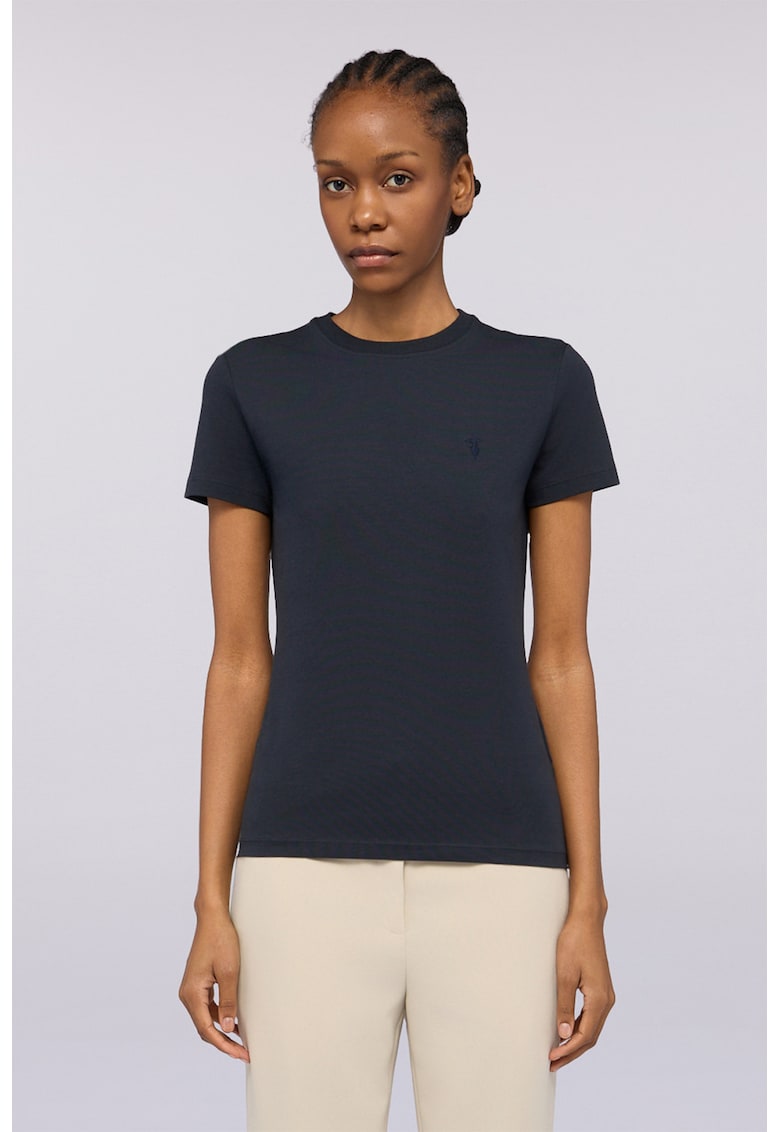 Tricou slim fit cu decolteu la baza gatului - Albastru ultramarin