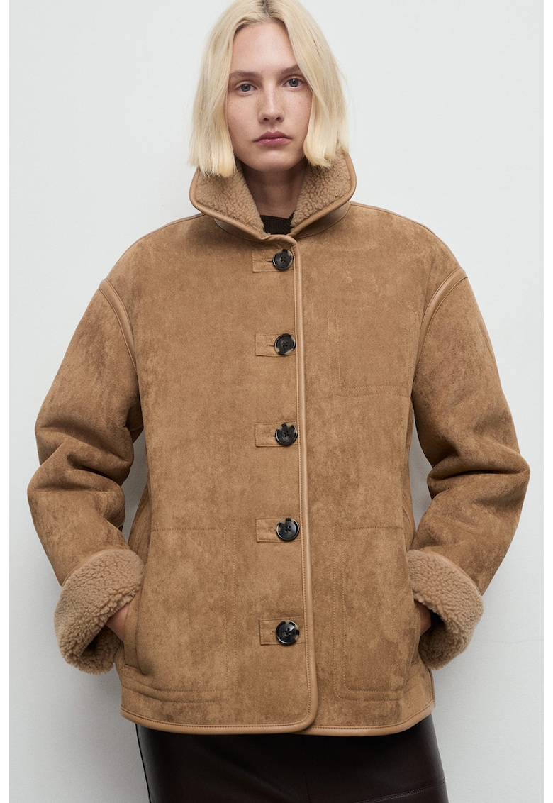 Oferte la Palton scurt din blana shearling sintetica - Caramel