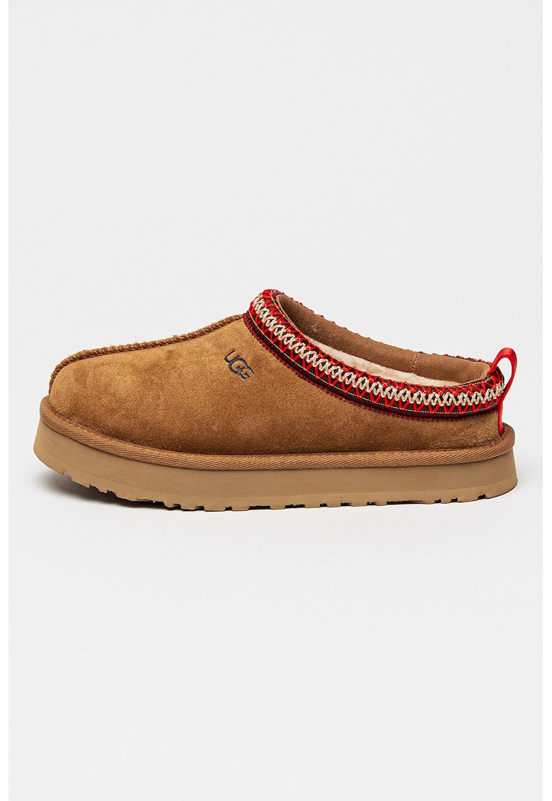 Oferte la Saboti de piele intoarsa cu detalii brodate Tazz - Maro camel