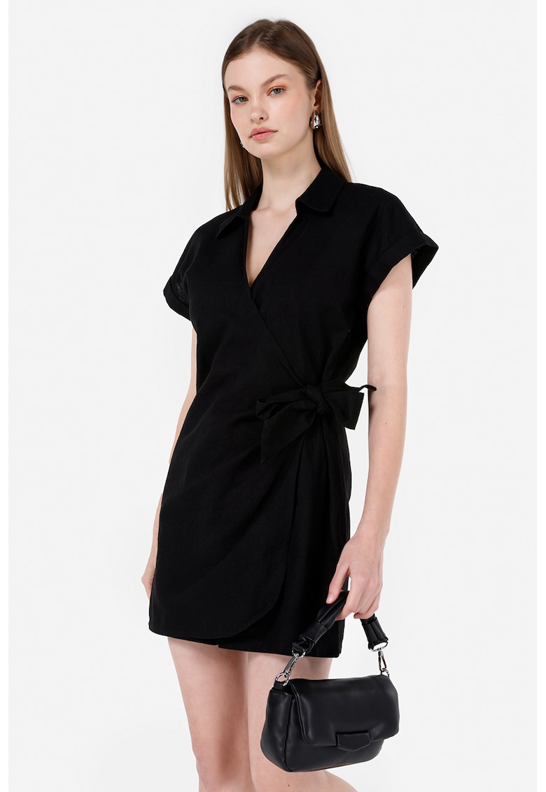 Oferte la Salopeta din amestec de in cu maneci scurte - Negru