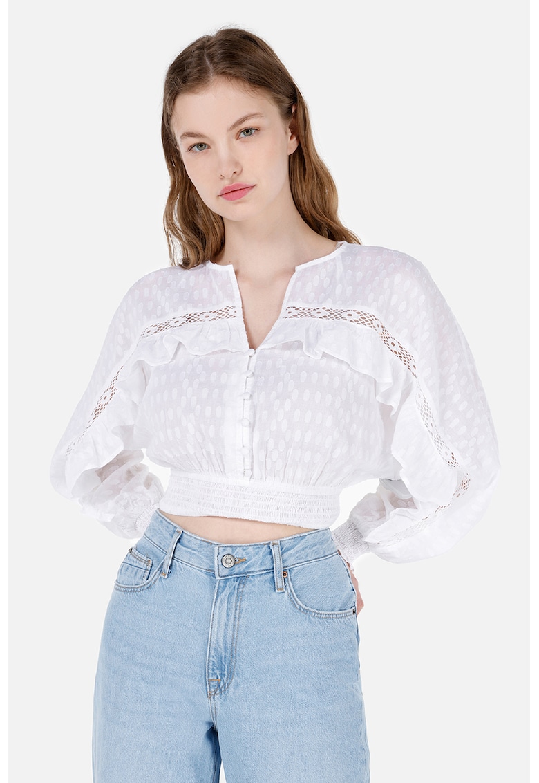 Oferte la Bluza crop cu insertii din dantela - Alb